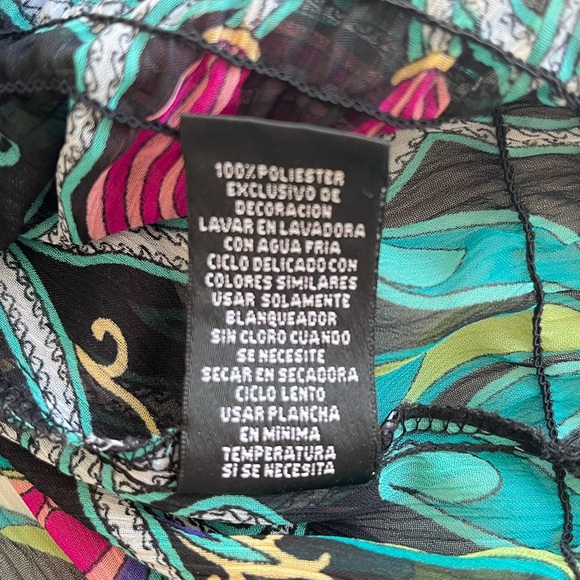 Nicole Miller Black Boho Floral Peasant Blouse Multi-Colour Sz M Renaissance Y2K - Picture 15 of 15